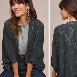 Anthropologie Akemi + Kin Ana Embroidered Cocoon Kimono Gray One Size